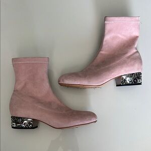 Elegant Pink Ankle Boots with Silver Heel